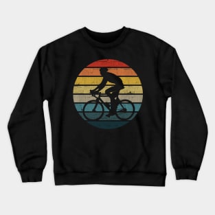 Bicyclist Silhouette On A Distressed Retro Sunset print Crewneck Sweatshirt